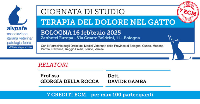 <span class="sopratitolo">GIORNATA DI STUDIO</span> TERAPIA DEL DOLORE NEL GATTO